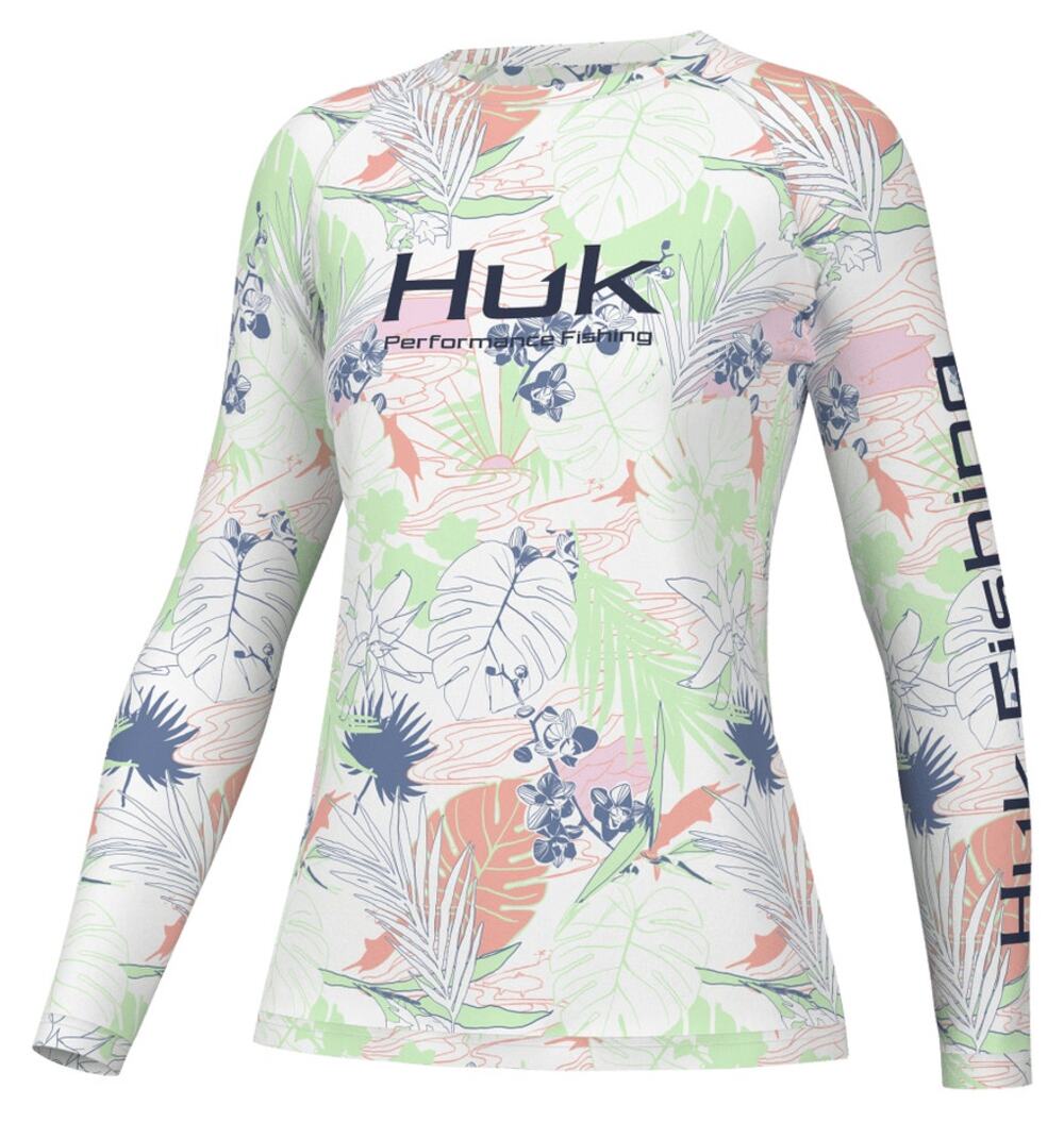 Huk Pursuit Performance Crew Women's XL Tropical Floral UPF 50+ Long Sleeve